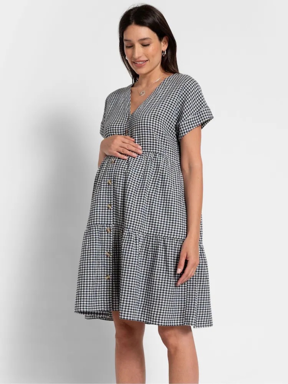 NWT Serpahine Blue Gingham Maternity/Nursing Button-Front Dress
